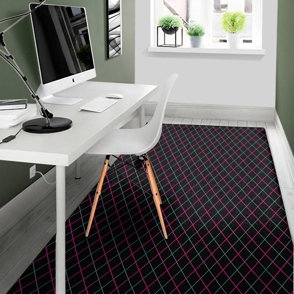 Black Pink And Blue Argyle Pattern Print Area Rug