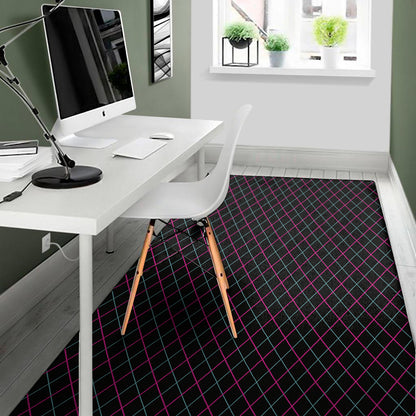Black Pink And Blue Argyle Pattern Print Area Rug