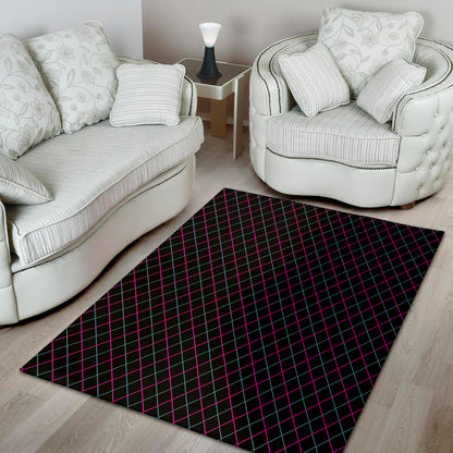 Black Pink And Blue Argyle Pattern Print Area Rug