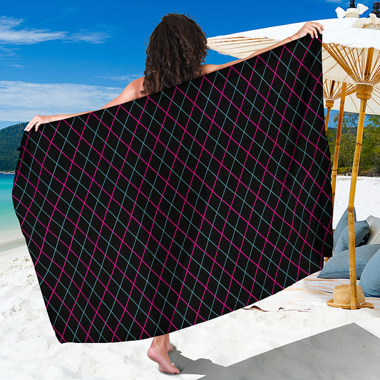 Black Pink And Blue Argyle Pattern Print Beach Sarong Wrap