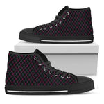 Black Pink And Blue Argyle Pattern Print Black High Top Shoes