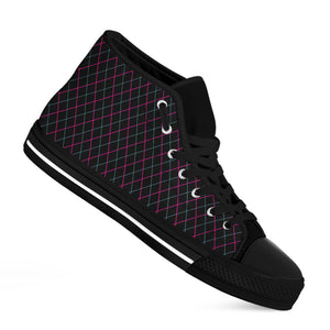 Black Pink And Blue Argyle Pattern Print Black High Top Shoes