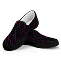 Black Pink And Blue Argyle Pattern Print Black Slip On Sneakers