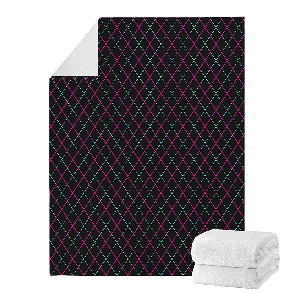 Black Pink And Blue Argyle Pattern Print Blanket