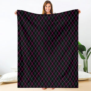 Black Pink And Blue Argyle Pattern Print Blanket