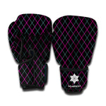 Black Pink And Blue Argyle Pattern Print Boxing Gloves