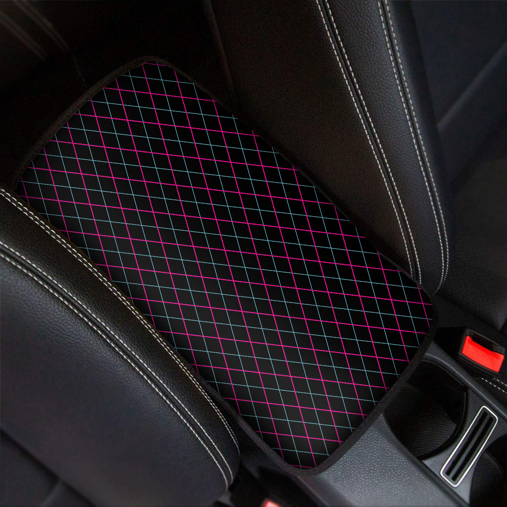 Black Pink And Blue Argyle Pattern Print Car Center Console Cover