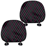 Black Pink And Blue Argyle Pattern Print Car Headrest Covers