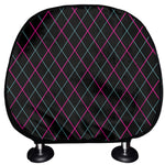 Black Pink And Blue Argyle Pattern Print Car Headrest Covers