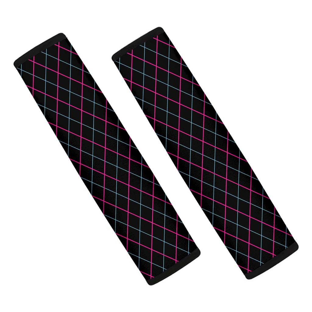 Black Pink And Blue Argyle Pattern Print Car Seat Belt Covers