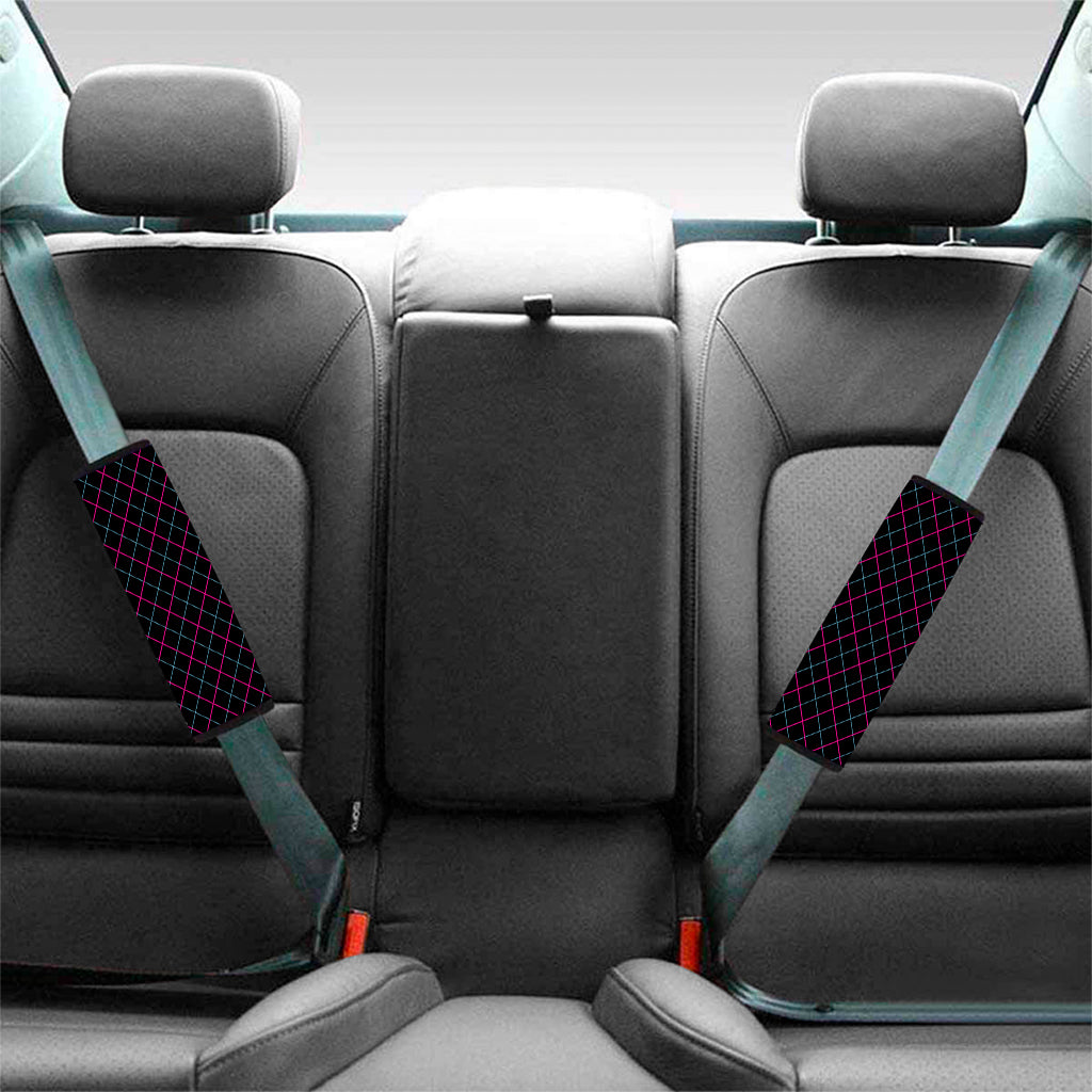 Black Pink And Blue Argyle Pattern Print Car Seat Belt Covers