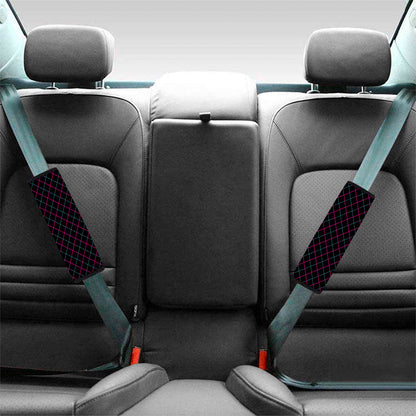 Black Pink And Blue Argyle Pattern Print Car Seat Belt Covers