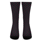 Black Pink And Blue Argyle Pattern Print Crew Socks