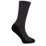 Black Pink And Blue Argyle Pattern Print Crew Socks