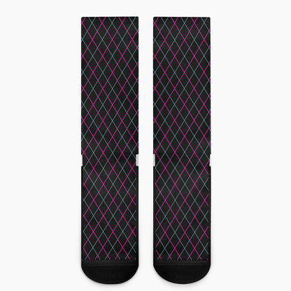 Black Pink And Blue Argyle Pattern Print Crew Socks