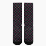 Black Pink And Blue Argyle Pattern Print Crew Socks