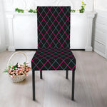 Black Pink And Blue Argyle Pattern Print Dining Chair Slipcover