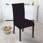 Black Pink And Blue Argyle Pattern Print Dining Chair Slipcover