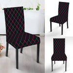 Black Pink And Blue Argyle Pattern Print Dining Chair Slipcover