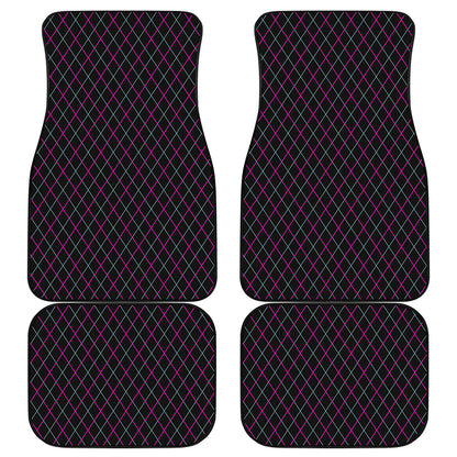 Black Pink And Blue Argyle Pattern Print Front and Back Car Floor Mats