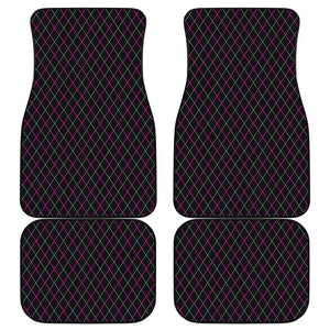 Black Pink And Blue Argyle Pattern Print Front and Back Car Floor Mats