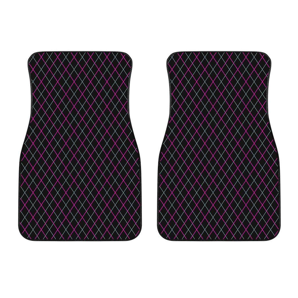 Black Pink And Blue Argyle Pattern Print Front Car Floor Mats