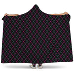 Black Pink And Blue Argyle Pattern Print Hooded Blanket