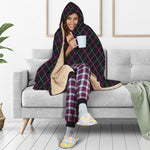 Black Pink And Blue Argyle Pattern Print Hooded Blanket