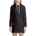 Black Pink And Blue Argyle Pattern Print Pullover Hoodie Dress