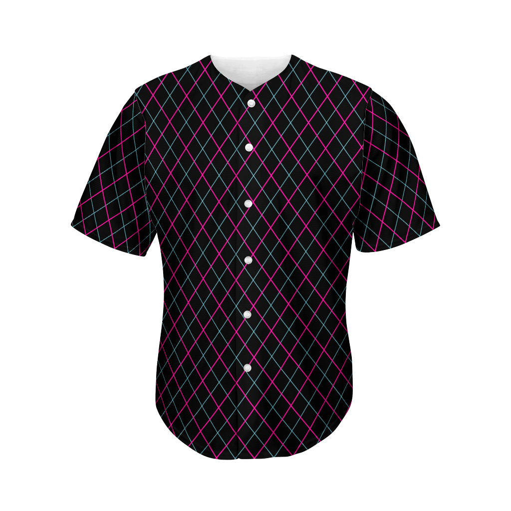 Black Pink And Blue Argyle Pattern Print Men's Baseball Jersey