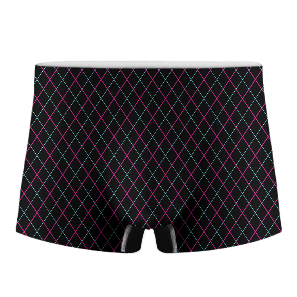 Black Pink And Blue Argyle Pattern Print Men's Boxer Briefs