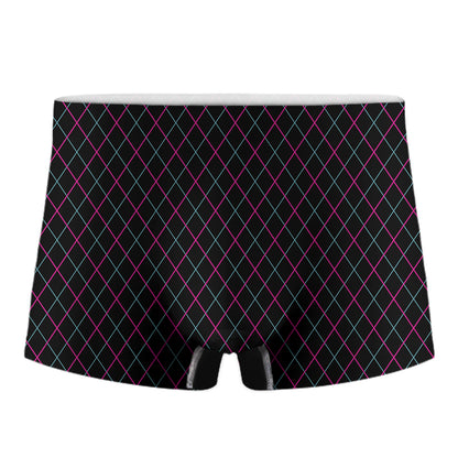 Black Pink And Blue Argyle Pattern Print Men's Boxer Briefs