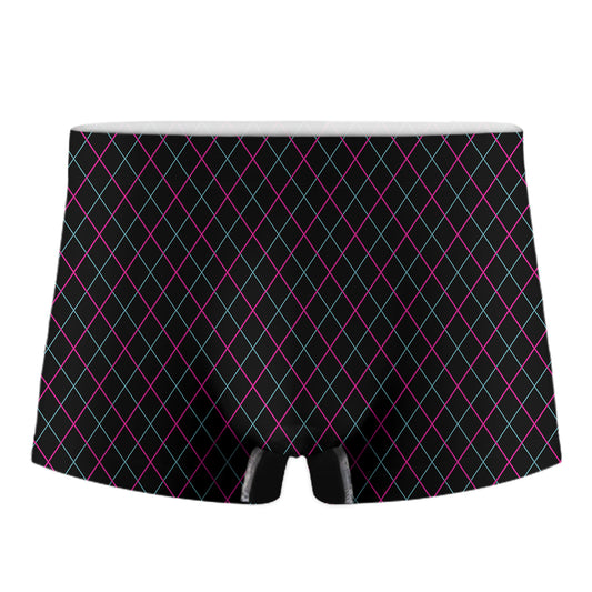 Black Pink And Blue Argyle Pattern Print Men's Boxer Briefs