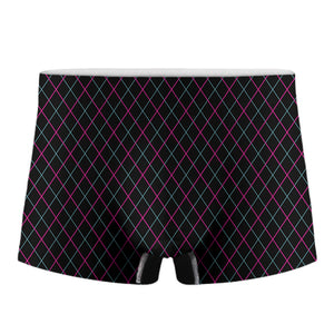 Black Pink And Blue Argyle Pattern Print Men's Boxer Briefs