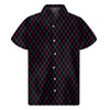 Black Pink And Blue Argyle Pattern Print Men's Short Sleeve Shirt