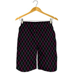 Black Pink And Blue Argyle Pattern Print Men's Shorts