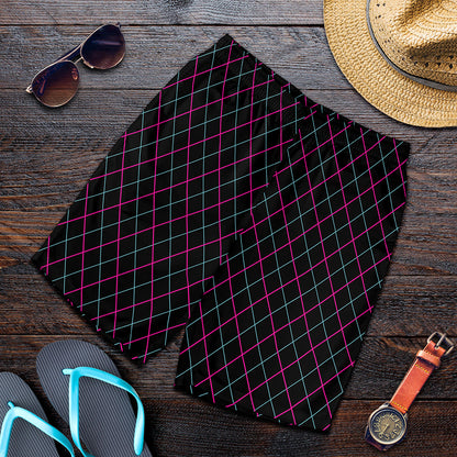 Black Pink And Blue Argyle Pattern Print Men's Shorts