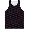 Black Pink And Blue Argyle Pattern Print Men's Tank Top