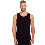 Black Pink And Blue Argyle Pattern Print Men's Tank Top