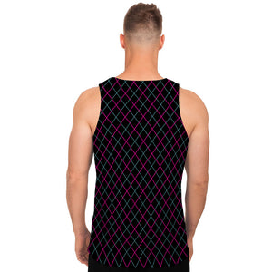 Black Pink And Blue Argyle Pattern Print Men's Tank Top