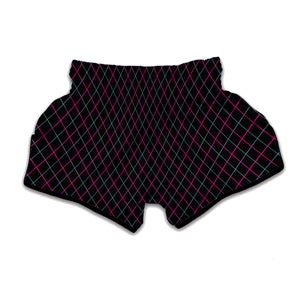 Black Pink And Blue Argyle Pattern Print Muay Thai Boxing Shorts