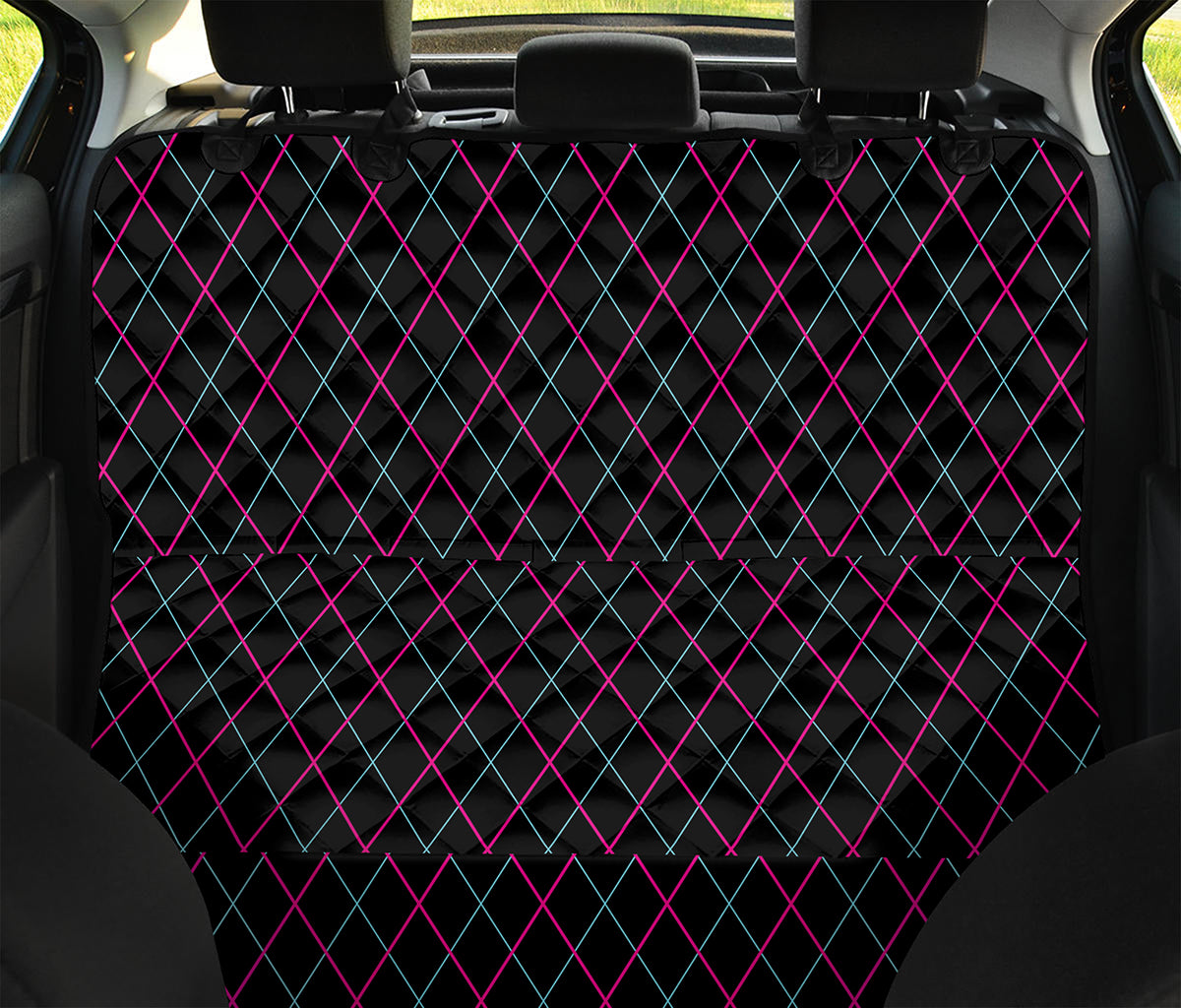 Black Pink And Blue Argyle Pattern Print Pet Car Back Seat Cover