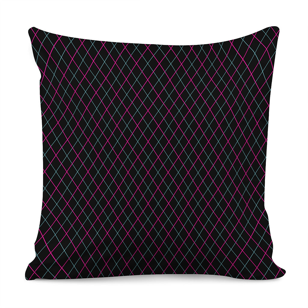 Black Pink And Blue Argyle Pattern Print Pillow Cover