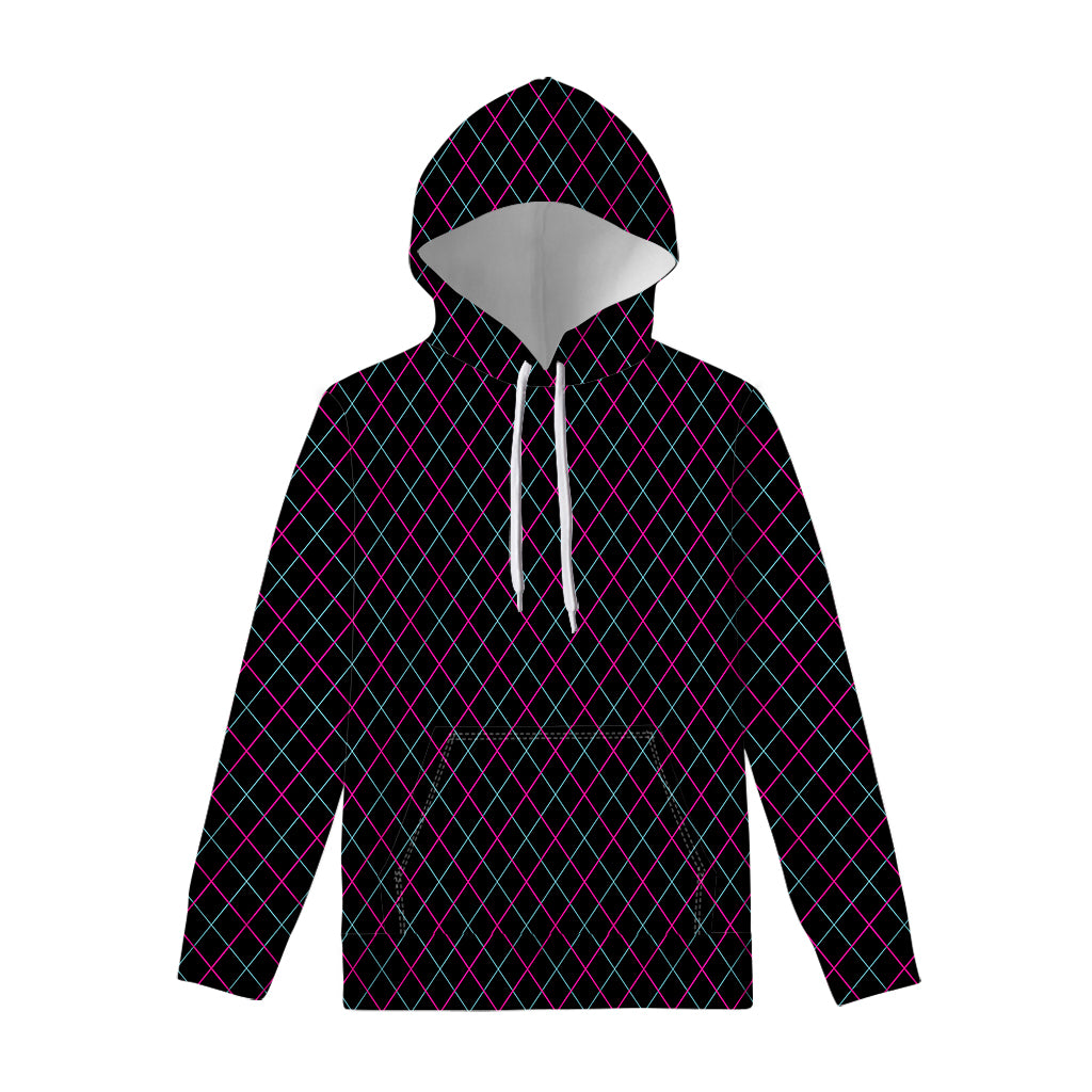 Black Pink And Blue Argyle Pattern Print Pullover Hoodie