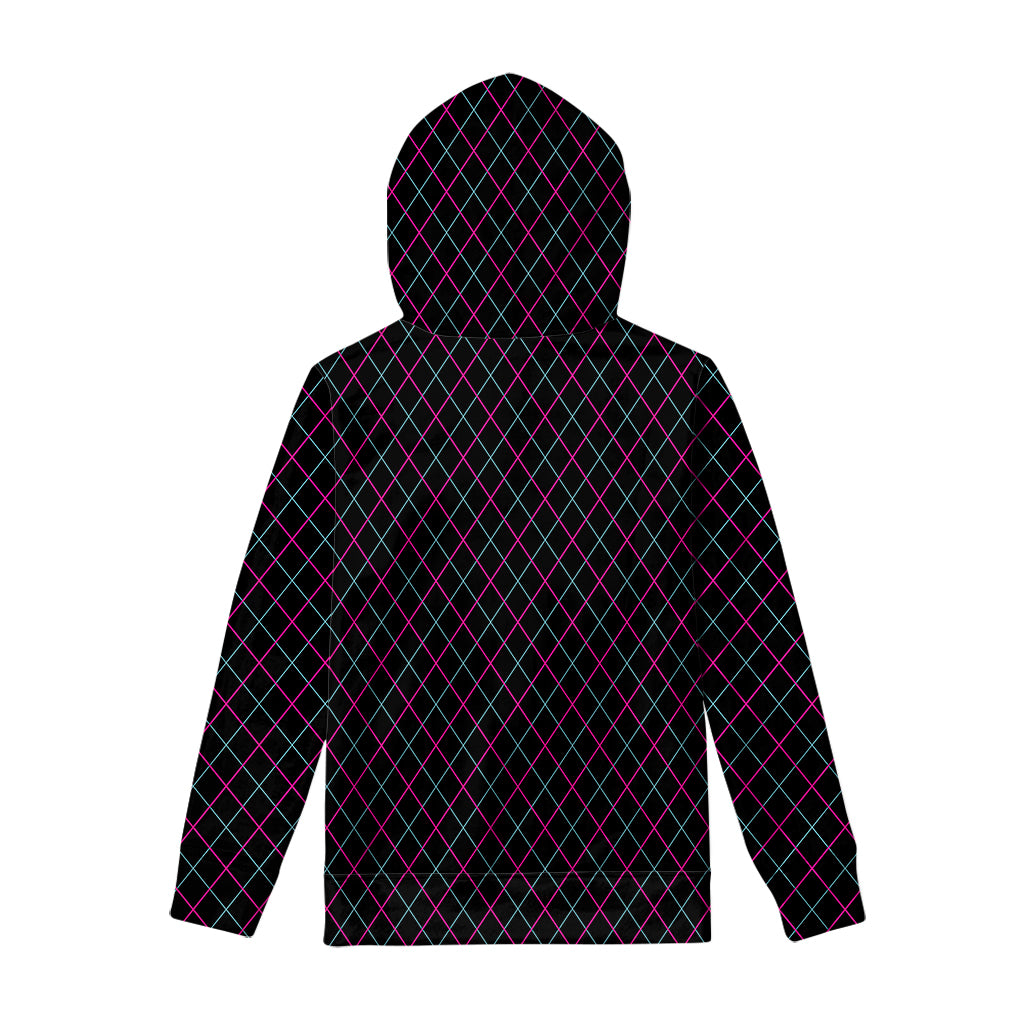 Black Pink And Blue Argyle Pattern Print Pullover Hoodie