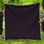 Black Pink And Blue Argyle Pattern Print Quilt