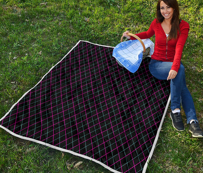 Black Pink And Blue Argyle Pattern Print Quilt