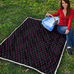 Black Pink And Blue Argyle Pattern Print Quilt
