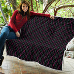 Black Pink And Blue Argyle Pattern Print Quilt