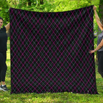 Black Pink And Blue Argyle Pattern Print Quilt